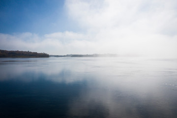 Foggy morning, over St.Lawrence River in the thousand islands, Canada