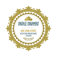 Vintage ornament and hand drawn font isolated on white background. Retro style cover design template. Part of set.