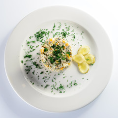 corn salad on a white background