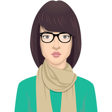 Beautiful girl character, in fashion hipster style, with glasses
