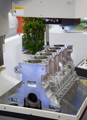 CMM Coordinate Measuring Geometry and Dimension Machine inspecting engine part