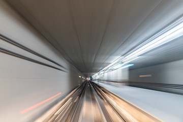 Blurred Motion Travel in train on tunnel