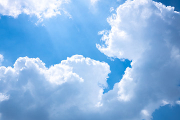 Naklejka na ściany i meble Light blue sky with clouds, fresh atmosphere, may be used as background, blue sky background with tiny clouds. panorama