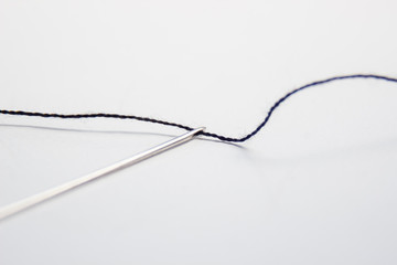 needle, thread, isolated, sewing, white, macro, metal, 