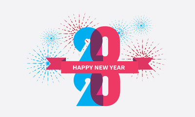Happy new year 2020 Celebration design template ,colourful text with white background . Minimalis template Design for calendar, greeting cards or print