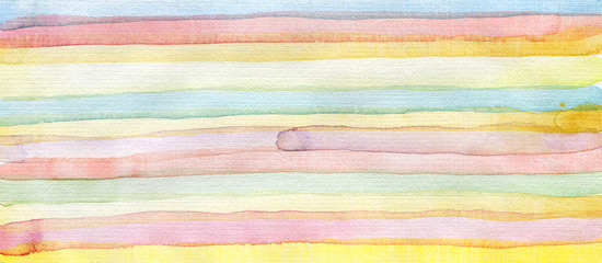 Abstract rainbow acrylic and watercolor strip line paint background. Texture paper. Horizontal long banner.