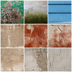 A set of textures of concrete walls and cracked plaster. Perfect for background and design.