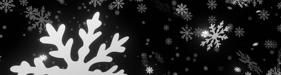 black Bokeh abstract Christmas and new year background with stunning motion of snowflakes lighting. 3d illustration