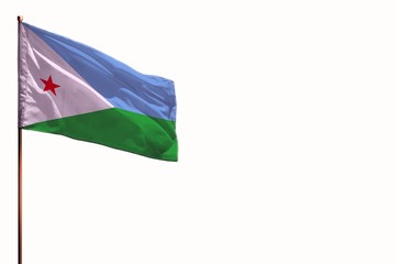 Fluttering Djibouti isolated flag on white background, mockup with the space for your content.