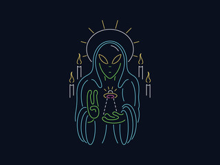 Saint Alien is a vector design in neon style
