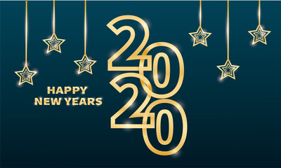 Happy new year 2020 Celebration design template , Elegant gold text with light. Minimalistic template Design for calendar, greeting cards or print