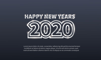 Happy new year 2020 Celebration design template , Elegant silver text . Minimalistic template Design for calendar, greeting cards or print