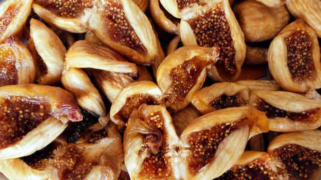 Closeup of delicious sun dried figs, healthy snack .