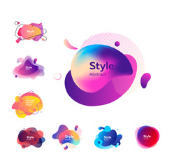 Set of colorful gradient abstract elements. Dynamical liquid shapes with sample text. Templates for presentations, banners, flyers and apps. Vector illustration