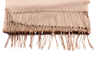 Brown scarf isolated on a white background. Thin women's scarf for the neck.