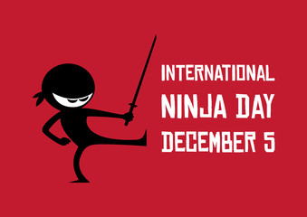International Ninja Day vector. Ninja cartoon character. Ninja isolated on a red background. Ninja with sword vector. Ninja Day Poster, December 5