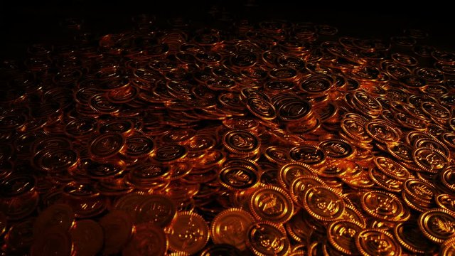 Medieval Gold Coins Pour Onto Table In Candle Light