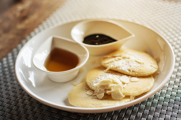 Pancakes with Butter and Syrup for Breakfast