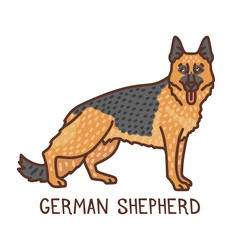 Isolated German Shepherd in Hand Drawn Doodle Style