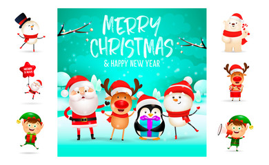 Merry Christmas and happy New Year beautiful postcard. Text with decorations can be used for invitation and greeting card. New Year concept