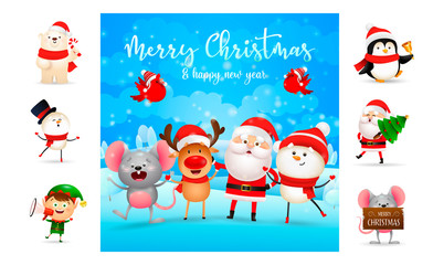 Fototapeta premium Merry Christmas and happy New Year bright banner. Text with decorations can be used for invitation and greeting card. New Year concept