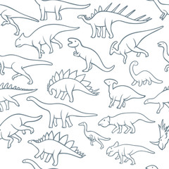 Dinosaur. Hand drawn dinosaurs vector seamless background. Dinosaur sketch drawing illustration. Part of set.
