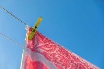 Laundry is drying outside on sunny day