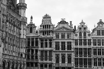 Fototapeta na wymiar Black and White close up of building detail in Grand-Place de Bruxelles or Grand Place square in Brussels, Belgium