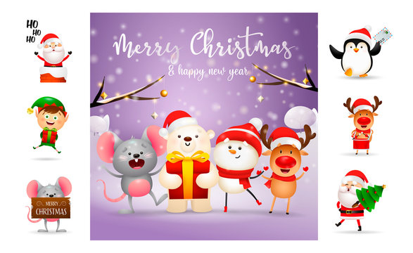 Merry Christmas and happy New Year colorful banner design. Text with decorations can be used for invitation and greeting card. New Year concept