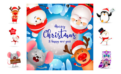 Merry Christmas and happy New Year colorful flyer. Text with decorations can be used for invitation and greeting card. New Year concept