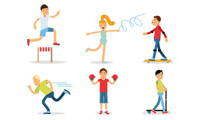 People Doing Different Kinds of Sports Vector Illustrations Set