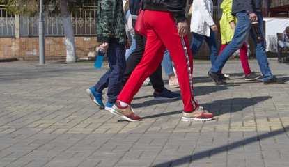 walking on city streets with shoes and athletic shoes