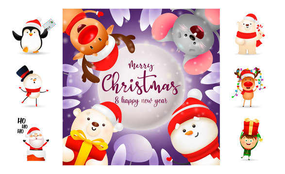 Merry Christmas and happy New Year flyer. Text with decorations can be used for invitation and greeting card. New Year concept