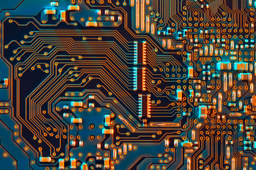 Electronic circuit board close up.
