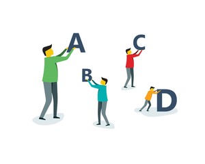 People hold alphabet symbol abc