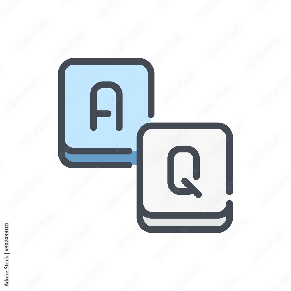 Poster answer and question game color line icon. scrabble game vector outline colorful sign.