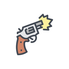 Gun revolver color line icon. Weapon shot vector outline colorful sign.