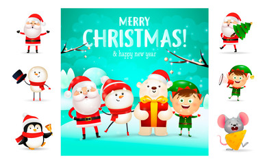 Merry Christmas greeting card with Santa Claus. Text with decorations can be used for invitation and greeting card. New Year concept
