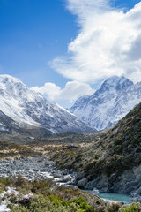 Fototapeta na wymiar Mount cook covered by snow.View from Hooker Valley track.