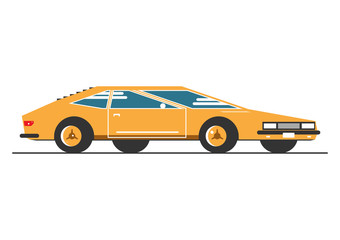 Sports car. A simplified racing car on a white background. Side view. Flat vector.