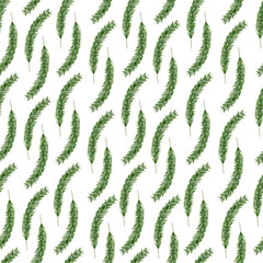 Watercolor seamless pattern of spruce branch. Winter background, textile fabric, paper design. Christmas seamless pattern isolated on white background.