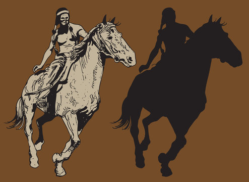 vector image of indian on lomadi in the style of art sketching graphics