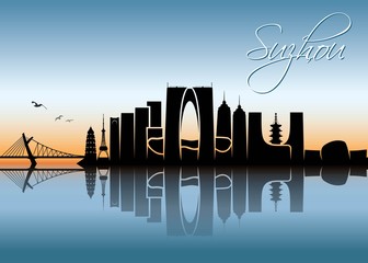 Suzhou skyline - China - vector illustration