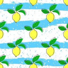 Lemon seamless vector pattern. Seamless pattern with lemon on light background. Fruit citrus background. Lemon and leaf vector seamless pattern.