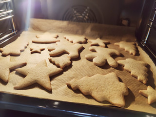Close up of childs hands making christmas cookies