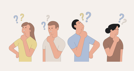 Thinking people Set of characters with question marks