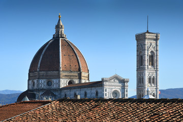 Fototapeta na wymiar Beautiful view of The Cathedral of Santa Maria del Fiore and Giotto Bell Tower in Florence, Italy.
