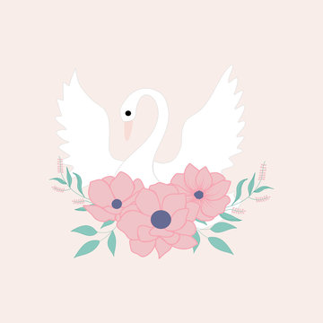 vector illustration with swan and flowers