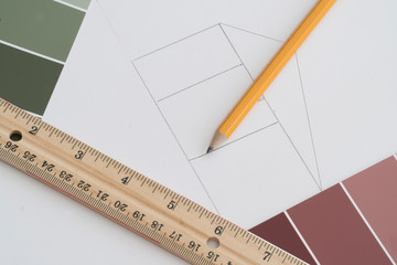 Dream home is being drawn with various color swatches used for design .