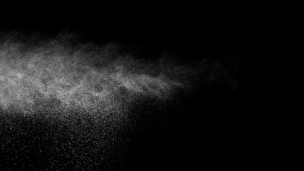 Fototapeta na wymiar VFX plate photo of spray blast on black background, fountain of vaporized foam particles